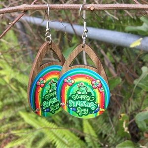 2 Sets Earrings Wood vintage St Patrick Day